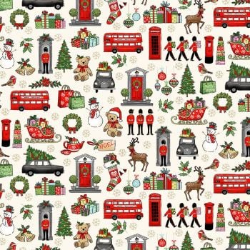 Makower Fabric - London Christmas - London Icons - Cream - 100% Cotton - 1/4m+