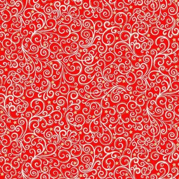 Makower Fabric - Scandi Christmas - Scroll - Red - 100% Cotton - 1/4m+