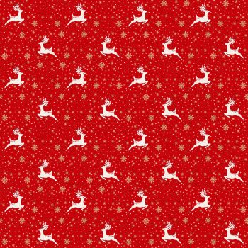 Makower Fabric - Scandi Christmas - Reindeer - Red - 100% Cotton - 1/4m+