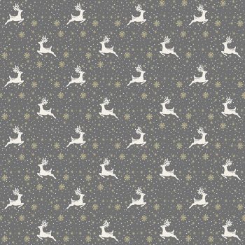 Makower Fabric - Scandi Christmas - Reindeer - Grey - 100% Cotton - 1/4m+