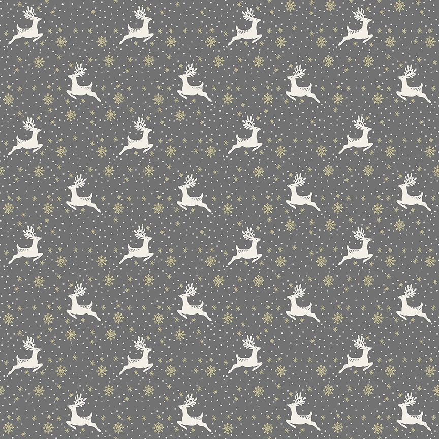 Makower Fabric - Scandi Christmas - Reindeer - Grey - 100% Cotton - 1/4m+