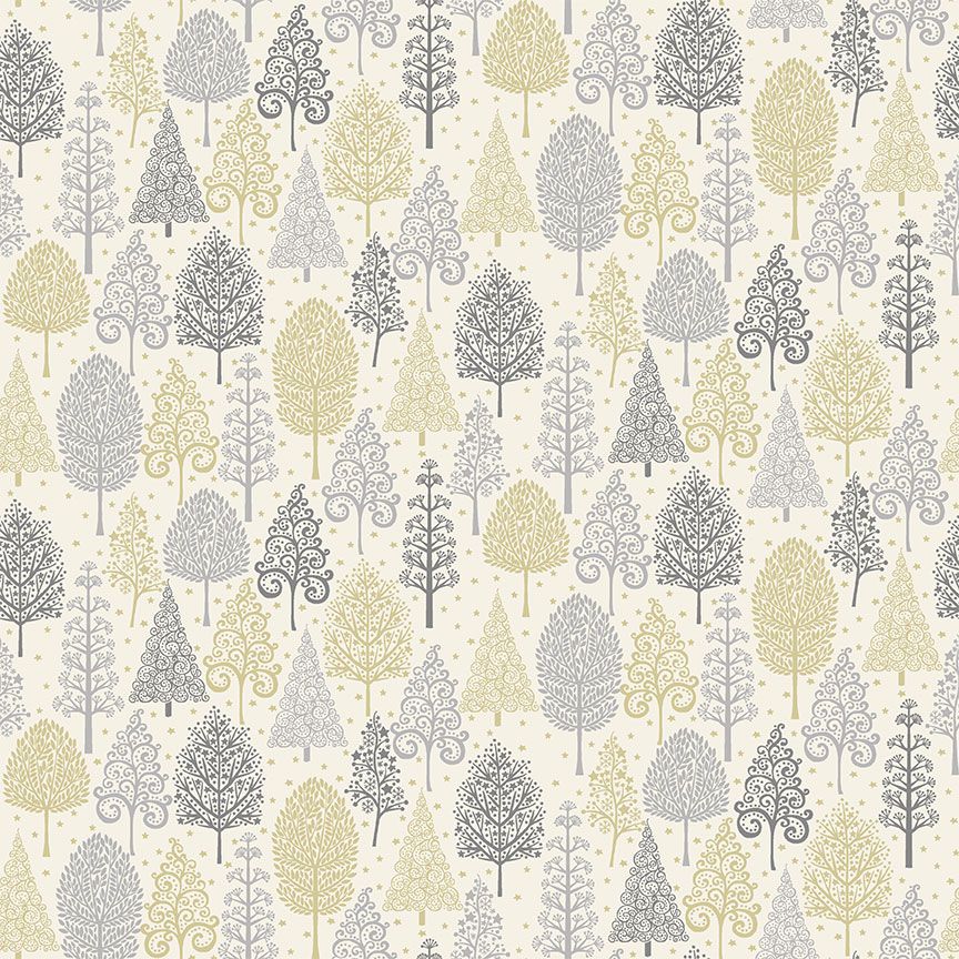 Makower Fabric - Scandi Christmas - Trees - Grey - 100% Cotton - 1/4m+