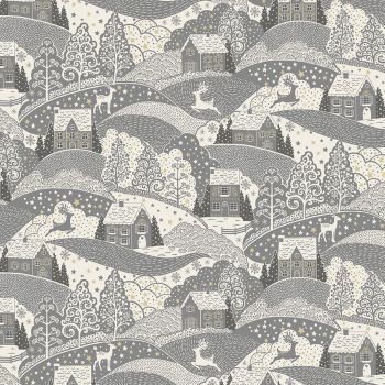 Makower Fabric - Scandi Christmas - Scenic - Grey - 100% Cotton - 1/4m+