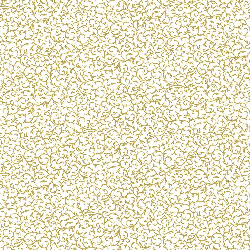 Makower Fabric - Christmas Metallic Essentials - Scrolls - Gold - 100% Cotton - 1/4m+