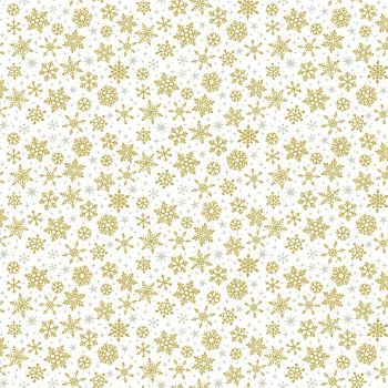 Makower Fabric - Christmas Metallic Essentials - Snowflakes - Gold - 100% Cotton - 1/4m+