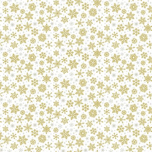 Makower Fabric - Christmas Metallic Essentials - Snowflakes - Gold - 100% C