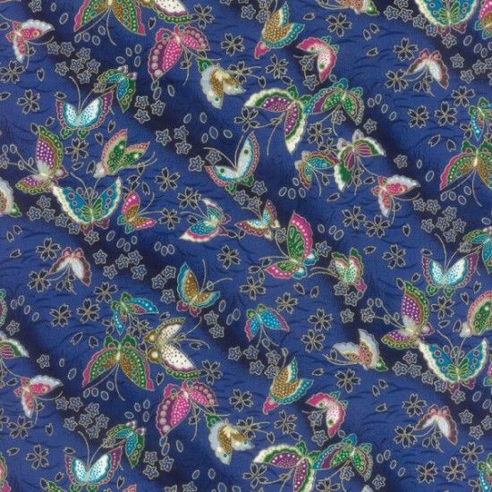 Japanese Fabric - Furai - Butterflies - Blue - 100% Cotton - 1/4m+