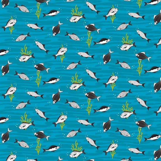 Nutex Fabric - Ocean Life - Fish - Blue - 100% Cotton - 1/4m+