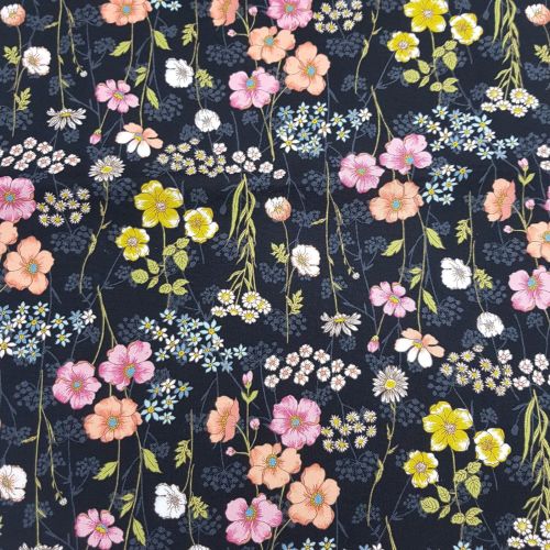 Japanese Fabric - Ogura - Botanical Feel - Black - 100% Cotton - 1/4m+