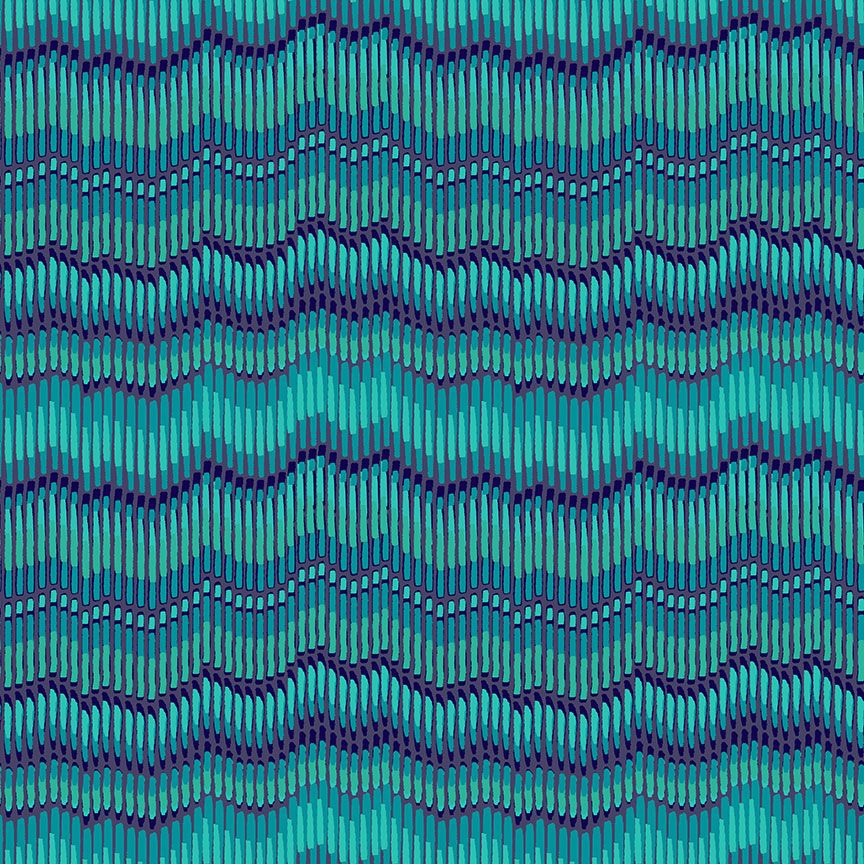 Makower Fabric - Henna - Moire Stripe - Turquoise - 100% Cotton - 1/4m+