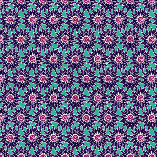 Makower Fabric - Henna - Sunflower - Turq/Purple - 100% Cotton - 1/4m+