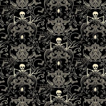 Andover Fabric - Midnight Haunt - Spooky Damask - Haunt - 100% Cotton - 1/4m+