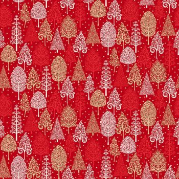 Makower Fabric - Scandi Christmas - Trees - Red - 100% Cotton - 1/4m+