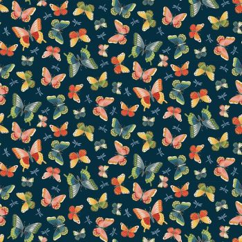 Makower Fabric - Michiko - Butterflies - Blue - 100% Cotton - 1/4m+
