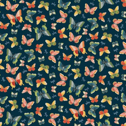 Makower Fabric - Michiko - Butterflies - Blue - 100% Cotton - 1/4m+