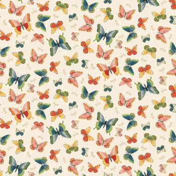 Makower Fabric - Michiko - Butterflies - Cream - 100% Cotton - 1/4m+