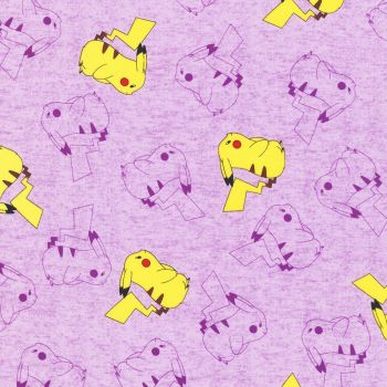Pokemon Fabric - Pikachu - Lavender - 100% Cotton - 1/4m+