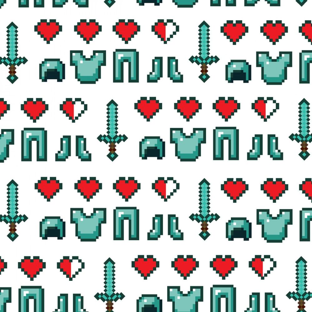 Minecraft Fabric - Diamond Icons - White - 100% Cotton - 1/4m+