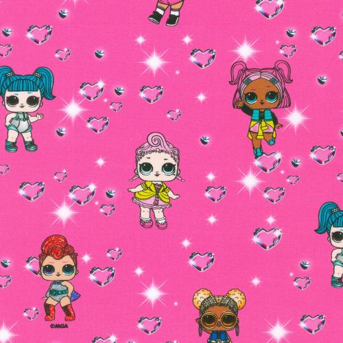 LOL Surprise Fabric - Heart Dolls - Hot Pink - 100% Cotton - 1/4m+