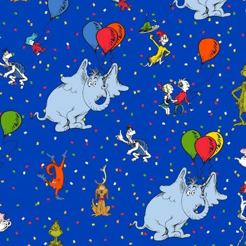 Dr Seuss Fabric - Celebrate - Royal Blue - 100% Cotton