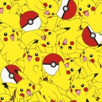 Pokemon Fabric - Pikachu and Poke Balls - Yellow - 100% Cotton - 1/4m+