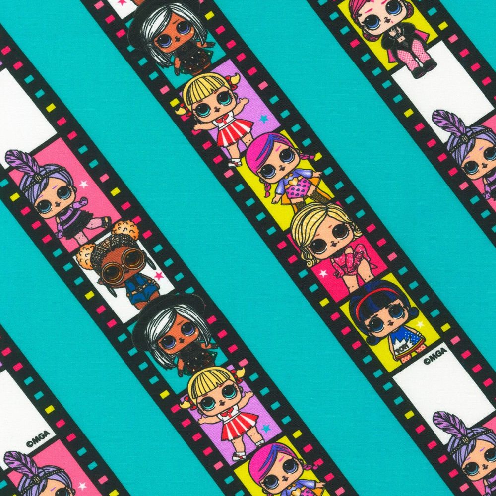 LOL Surprise Fabric - LOL Dolls - Film Strip - Teal - 100% Cotton - 1/4m+