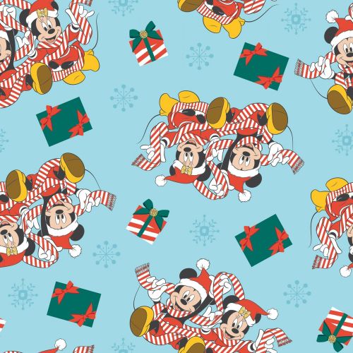Disney Fabric - Mickey Mouse Christmas Present Wrap - Blue - 100% Cotton - 