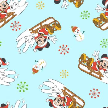 Disney Fabric - Mickey Mouse Christmas Sled Toss - Blue - 100% Cotton - 1/4m+