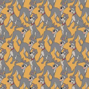 Disney Fabric - Lady and The Tramp - Tramp Stacked - Mustard - 100% Cotton - 1/4m+