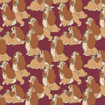 Disney Fabric - Lady and The Tramp - Lady Stacked - Burgundy - 100% Cotton - 1/4m+