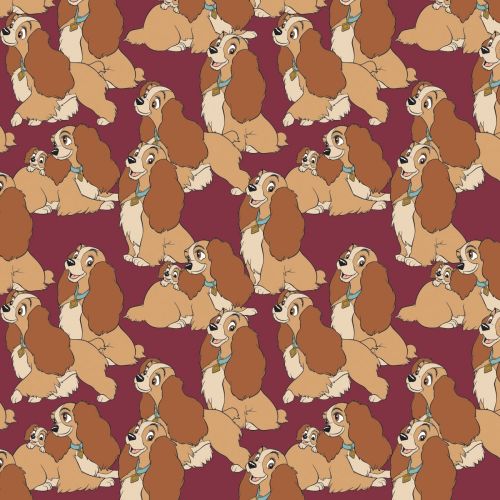 Disney Fabric - Lady and The Tramp - Lady Stacked - Burgundy - 100% Cotton 