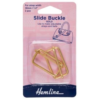 Hemline 16mm x 30mm Steel Bag Slide Buckle - Gold x 2