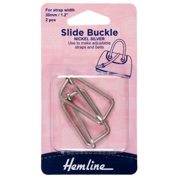 Hemline 16mm x 30mm Steel Bag Slide Buckle - Silver x 2