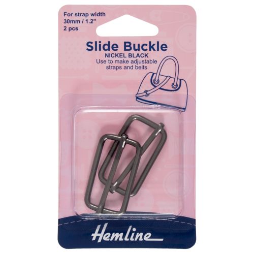 Hemline 16mm x 30mm Steel Bag Slide Buckle - Black x 2