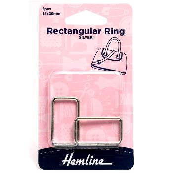 Hemline 15mm x 30mm Steel Rectangular Ring - Silver x 2