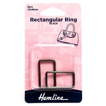 Hemline 15mm x 30mm Steel Rectangular Ring - Black x 2
