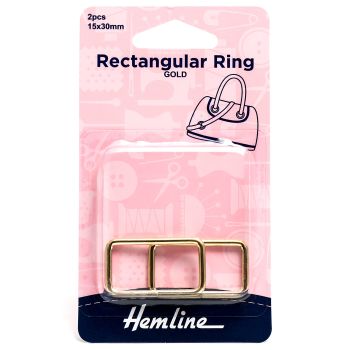 Hemline 15mm x 30mm Steel Rectangular Ring - Gold x 2