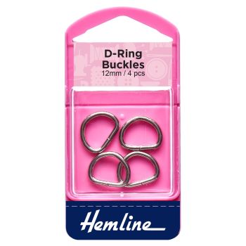 Hemline 12mm Steel Bag D Ring Buckles - Silver x 4