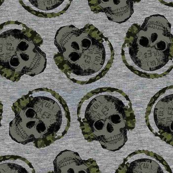 Timeless Treasures Fabric - Camo Skulls with Headphones - Grey - Digital Print - 100% Cotton - 1/4m+