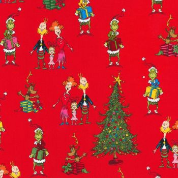 Dr Seuss Fabric - How The Grinch Stole Xmas - Red Characters - 100% Cotton - 1/4m+