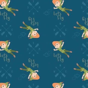 Disney Fabric - Peter Pan and Tinkerbell - Lets Fly - Blue - 100% Cotton - 1/4m+