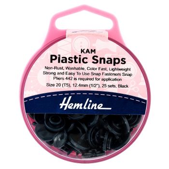 Plastic Kam Snaps - Black - 1/2", 12.4mm, Size 20 - 25 sets