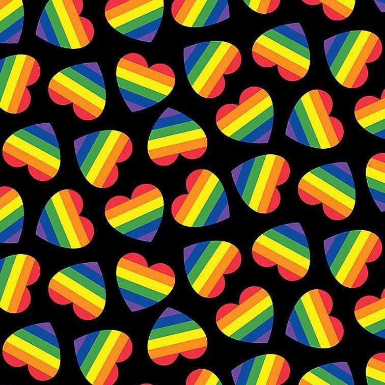 Timeless Treasures Fabric - Rainbow Hearts - Black - Digital - 100% Cotton - 1/4m+