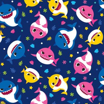 Baby Shark Fabric Doo Doo Doo - Family Toss - Blue - 100% Cotton - 1/4m+
