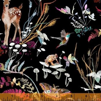 Windham Fabric - Deep Forest - Fawn - Black - 100% Cotton - 1/4m+