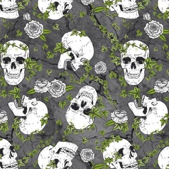 Nutex Fabric - Skull Duggery Skulls - Grey - 100% Cotton - 1/4m+