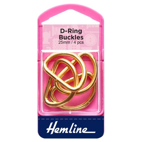 Hemline 25mm Steel Bag D Ring Buckles - Gold x 4