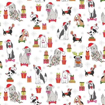 Makower Fabric - Yappy Christmas - Dog Scatter - Cream - 100% Cotton - 1/4m+