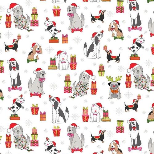 Makower Fabric - Yappy Christmas - Dog Scatter - Cream - 100% Cotton - 1/4m