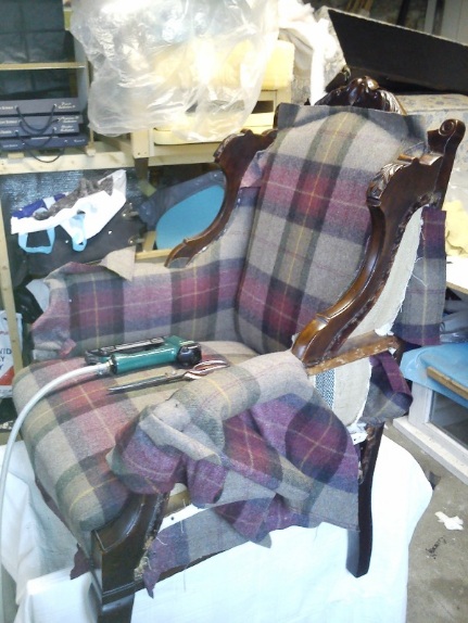 antique chair getting upholstered